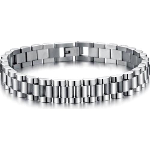 Stainless Steel Link Chain Bracelet for Men 10mm Punk Watchband Jewelry Gift