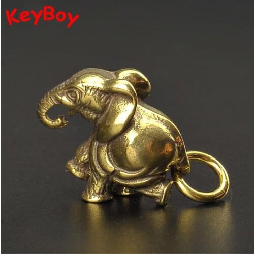 Handmade Brass Elephant Keychain Pendants Copper Vintage Hanging Jewelry Lucky Car Key Chain Rings Ornaments Cute Children Gifts