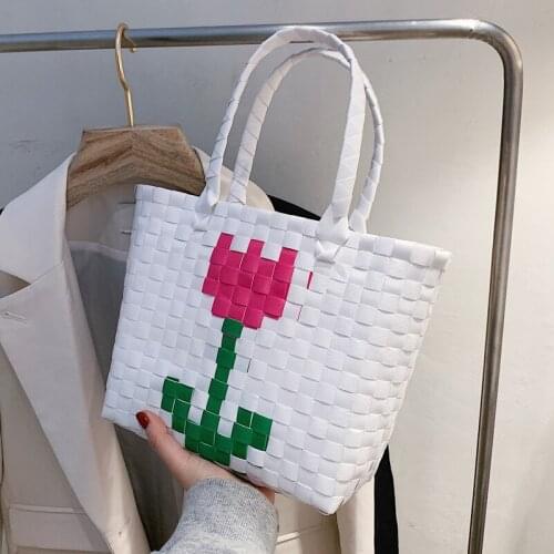 Color Woven Beach Handbag Bags For Women 2021New Silk Scarf Design Mini Bucket Bag Summer Personalized Handbag Plastic Woven Bag