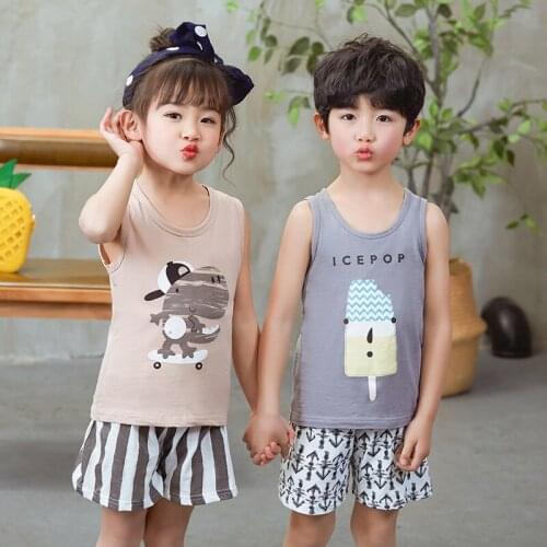 Kids Boys Sleepwear Baby Girls Pajama Sets New Summer Cotton Pyjamas Cartoon Nightwear Vest Shorts Pijamas Children Clothes Set