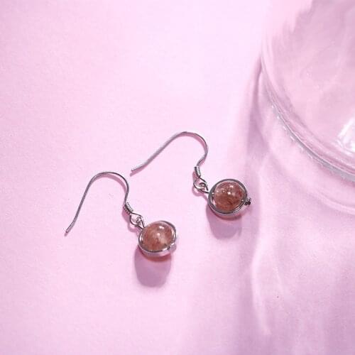 L&P 100% Real Silver Long Earrings For Women Strawberry Quartz Dangle Hanging Earring 925 Sterling-silver Luxury Fine Jewelry
