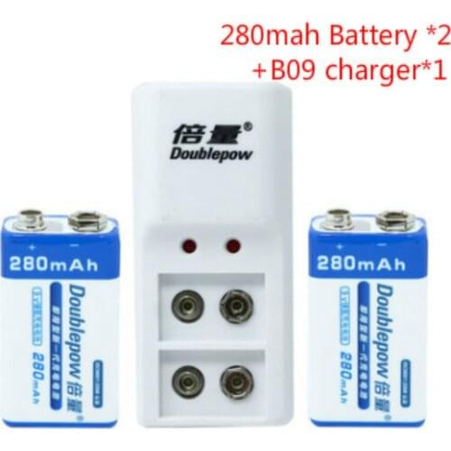 Doublepow New DP-6F22 9V Battery 280 mAh*2 Batteries Multimeter microphone Battery + 9V B09 charger*1