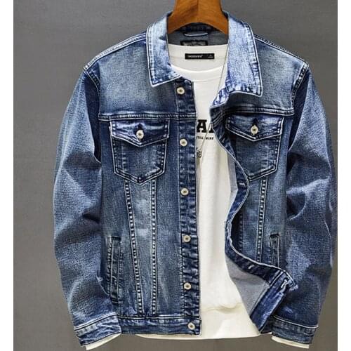 Fashion Mens Jacket Denim Clothes Autumn and Winter Casual Cotton Cowboy Outerwear Male Oversize Light Blue Jean Coats for Boys