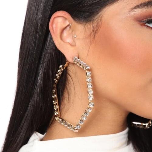 JIJIAWENHUA New Trend Fashion Geometric Hexagon Womens Rhinestone Earrings Retro Party Temperament Accessories