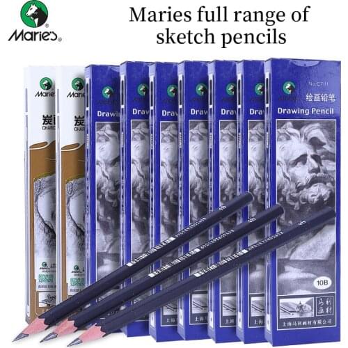 Maries 12pcs Charcoal Soft/Medium/Hard/Special Soft Sketch Painting Pencil 2H HB B 2B 3B 4B 5B 6B 7B 8B Drawing Stationery