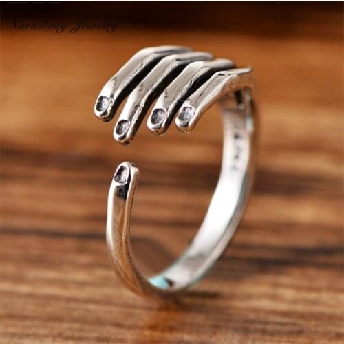 925 Sterling Silver Antique Skull Hand Rings For Men And Women Adjustable Five Claws Ring Wholesale Thai Silver