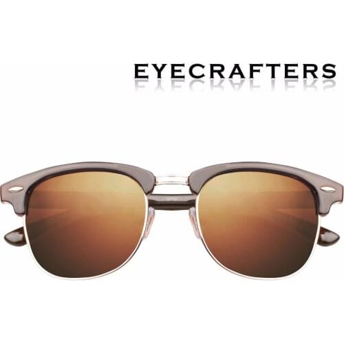 Brown Designer Inspired Classic Half Frame Horned Semi-Rimless Mens Womens Fashion Sunglasses Polarized Retro Eyewear 3016