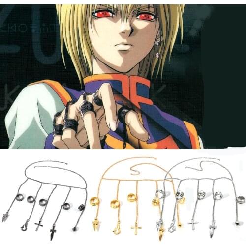 Fashion Cartoon Hunter X Hunter Kurapika Cosplay Costume Prop Metal Ring Accessories Alloy Fashion Pendant Chain Fingerring