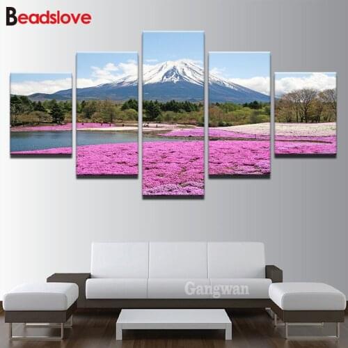 Full square Round drill sakuras DIY diamond painting Cross Stitch 5pcs 5D Diamond embroidery Mount Fuji of Rhinestone landscape