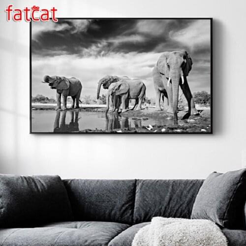 FATCAT 5D DIY Diamond Painting Black White Elephant Animals Diamond Embroidery Cross Stitch kit Mosaic Needlework Decor AE1137