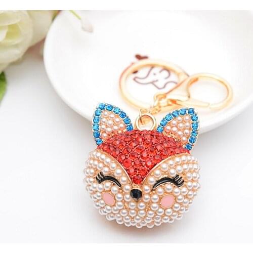 New Rhinestone Metal Alloy Fox Keychain Car Key Ring Fashion Key Holder Women Bag Pendant Gold Lobster Clasp EH805