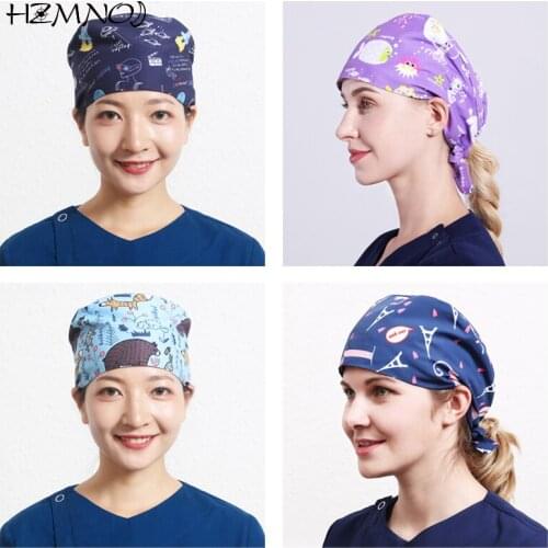 New Print Breathable Printing Bandage Scrub Cap Beautician Cute Laboratory Men and Women Sweat-absorbent Scrub Cap Adjustable