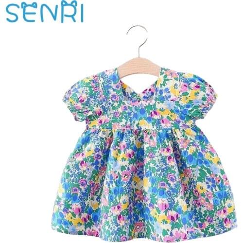 Baby Girls Clothes Summer Beach Floral Dress Short Sleeve Toddler Kids Flower Knee-Length Dresses Princess Children Cotton Dress