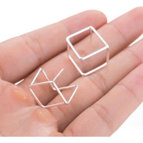 Oly2u Creative Designed Cube Shaped Stud Earrings for Women Girls Nightclub Jewelry Punk Piercing Earings