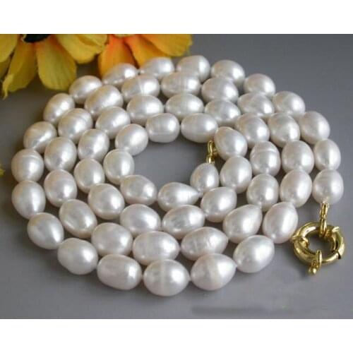 Terisa Pearljewelry 32inches 10-12mm Rice White Color Freshwater Cultured Pearl Necklace