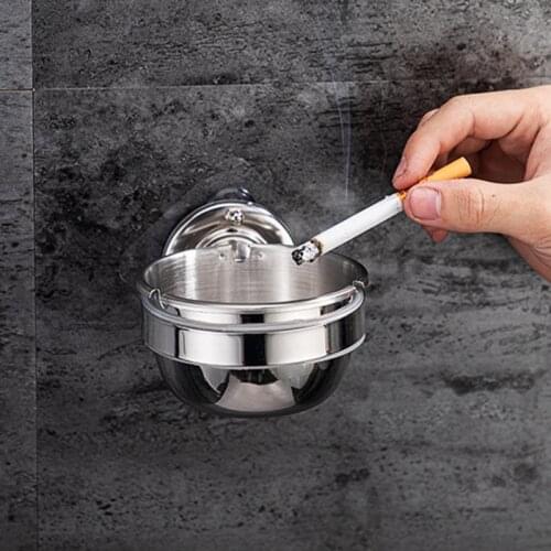 Wall-mounted Stainless Steel Ashtray with Lid Bathroom Decorative Creative Personality Box Metal Cigarette Holder
