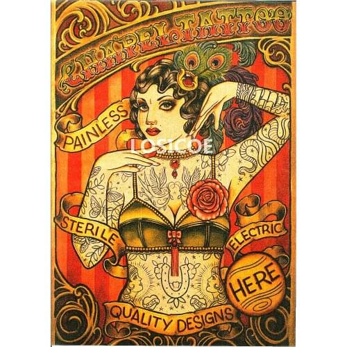 Tattoo Design Poster HD Print Painting Retro Kraft Paper Wall Sticker Vintage Wall Art Mural Room Home Decoration 30X42 CM