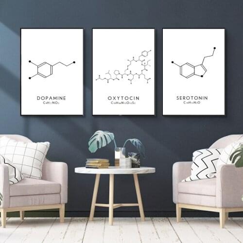 Nordic Abstract Black and White Dopamine Chemical Method Letter Canvas Painting Text Poster Wall Pictures Living Room Decoration