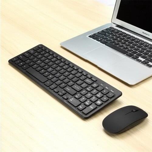 Simple Ultra-Slim Black Mini Wireless Keyboard and Mouse Combo Kit for PC Desktop Loptop Classic Office Set