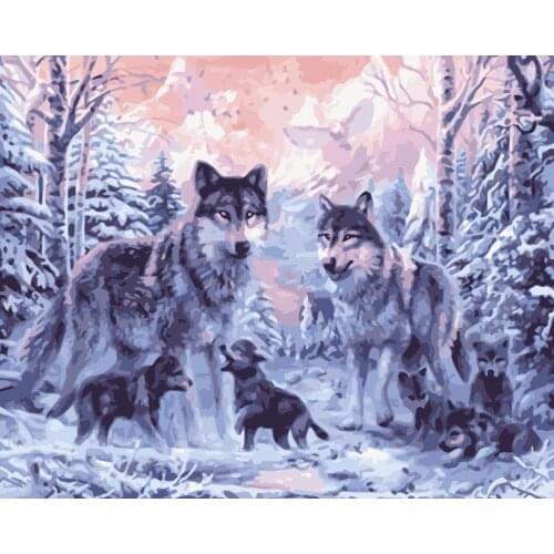 Painting By Numbers DIY Dropshipping 40x50 50x65cm Warm snow wolf family Animal Handmade Gift For Adult Unique Gift Home Decor