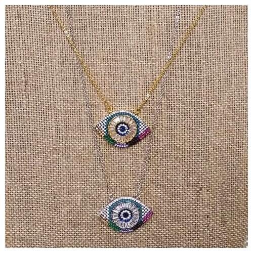 Luxury AAA sparking cubic zirconia bohemia boho turkish evil eye pendant necklace with colorful cz fashion jewelry