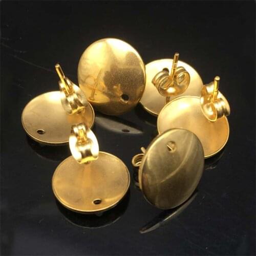 Wholesale 50pcs/lot Gold Tone Round Shape Stainless Steel Stud Earring For DIY Earring Jewelry Making Fashion Jewelry Findings