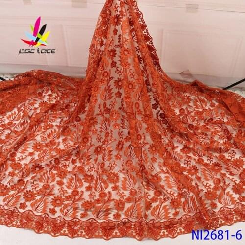 Sequins Mesh Lace Fabrics Burnt Orange Embroidery Elegant Best Selling Nigerian French African Latest Design Sequence For Dress