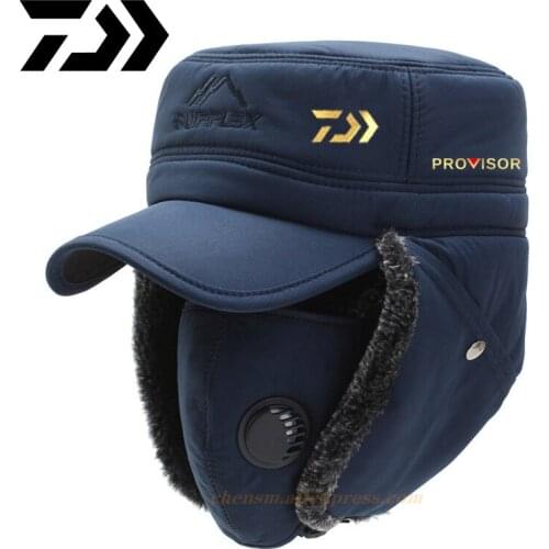 DAIWA Trend Woman Winter Keep Warm Bomber Hats Fashion Man Windproof Ear Protection Face Velvet Thicken Fishing Cap Couple Hats