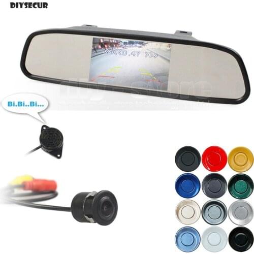 DIYSECUR Video Parking Radar 4 Sensors 4.3 Inch Car Mirror Monitor + Rear View Car Camera Parking Assistance System Kit