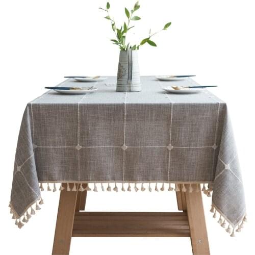 Fashion style Plaid Solid Decorative Linen Tablecloth With Tassels Rectangular Wedding Dining Table Cover Tea Table Cloth