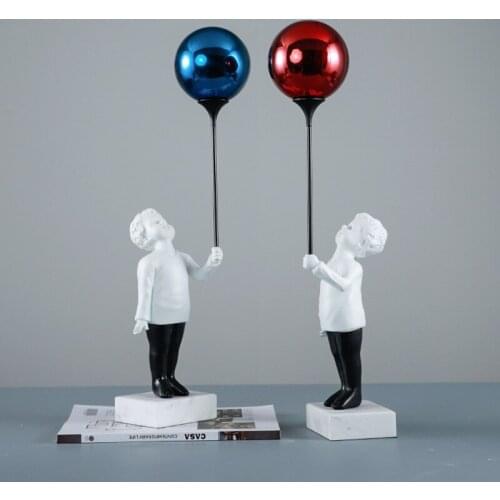 Simple Nordic decoration home living room red balloon boy marble resin sculpture sales office model room furnishings