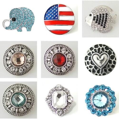 Elephant Love Rhinestone Flower 20mm Metal snap button jewelry DIY bracelet KD1008