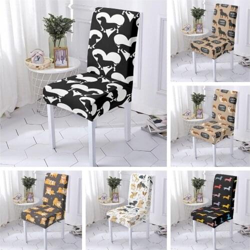 Dogs Elastic Dining Chair Cover Spandex Chair Covers Stretch Office Seat Cover Restaurant Wedding Banquet Hotel 1/2/4/6pcs