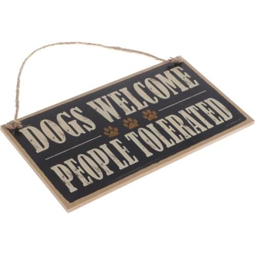 Dogs Welcome People Tolerated Paw Wooden Sign Housewarming Wall Door Plaque