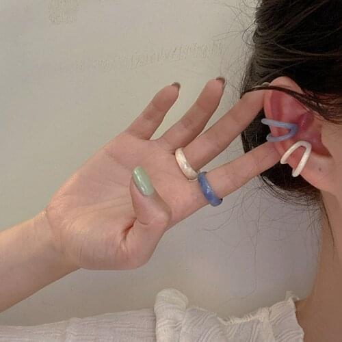 SRCOI Double Layer C Shape Acrylic Clip On Earrings For Women Without Piercing Simple Fashion No Ear Hole Earings Party Jewelrly