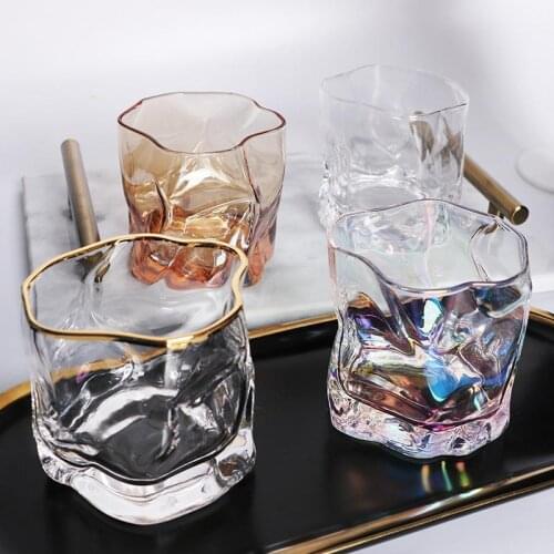 Bar glass transparent Gilt whisky glass creative Japanese glass beer glass irregular shaped colored glass cup