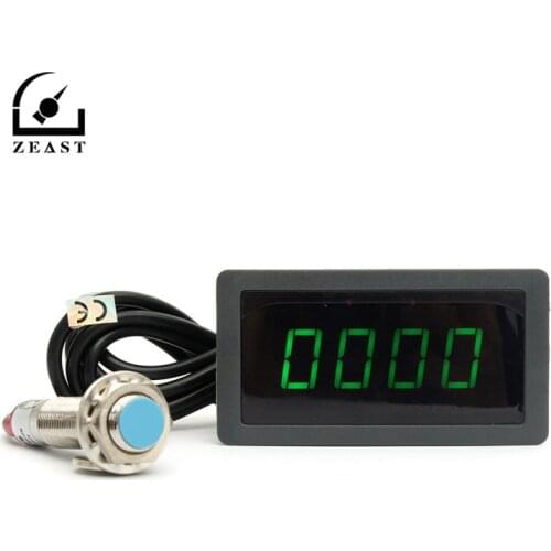 Tachometer 4 Digital Green LED Tach RPM Speed Meter With Hall Proximity Switch Sensor NPN 24V