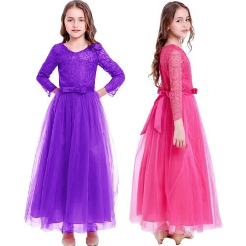 Tulle Long Wedding Bridesmaid Dresses for Kids Girls Birthday Gown Princess Dress Photography Props Elegant Girls Party Dress