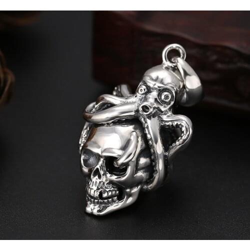 925 Sterling Silver color Octopus Skull Unique Pendants fit Necklaces Men Women Vintage Cool Skeleton Jewelry Birthday Gifts