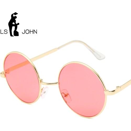 LS JOHN 2019 Retro Round Pink Sunglasses Women Brand Designer Sun Glasses For Women Alloy Mirror Female Oculos De Sol UV400