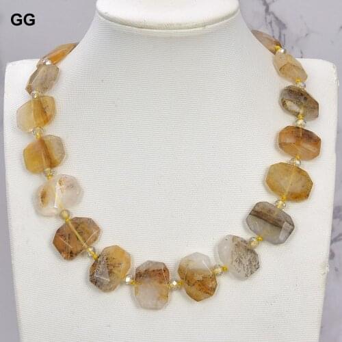 GuaiGuai Jewelry 19" Natural Brazilian Golden Quartz Rectangle Necklace