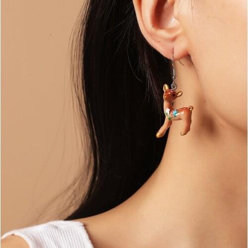 Harajuku Sika Deer Paint Earrings for Women Cute Fun Animal Dangle Party Personality Christmas Earrings 2021 Jewelry