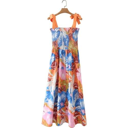 Summer Women Dress Sexy Print Color Straps Long Elastic Bust Casual Spring Autumn Holiday Beach Style Female Vestido C2650