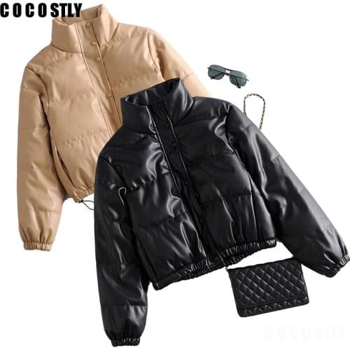 Winter Coat Women Black Faux Leather Oversize Parkas Thick 2020 Winter Zipper Pockets Female Warm Elegant Coat Jacket