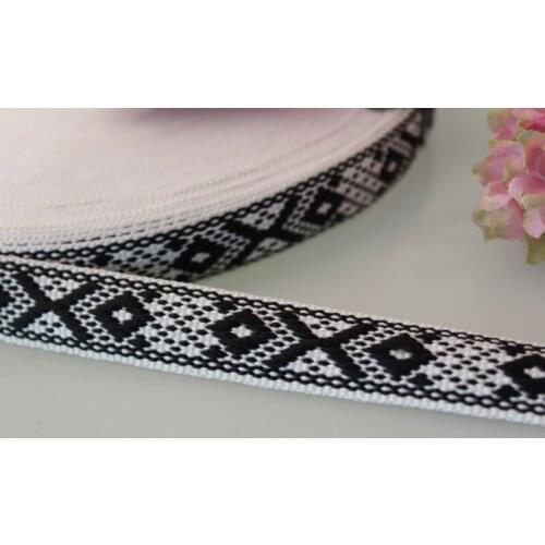 10 yards/lot wide 2.cm Woven Jacquard Ribbon geometry quadrangle rhombus black