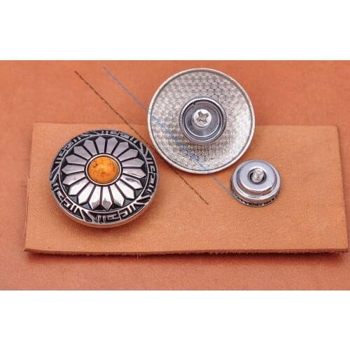 10X 30mm Silver Sun Flower Yellow Turquoise Concho Snap Button Connector For DIY Leathercraft Accessories Luggage Bag Handbag