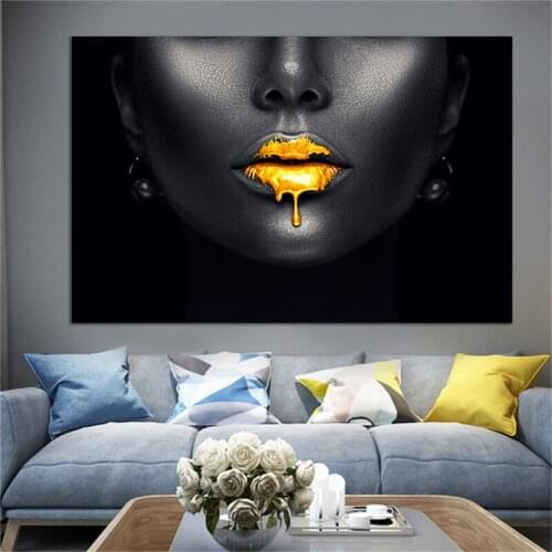 170x110cm Gold Lip Big Size Black Africa Art Painting Pictures for the Modern Home Decoration Canvas Wall Prints Posters unframe