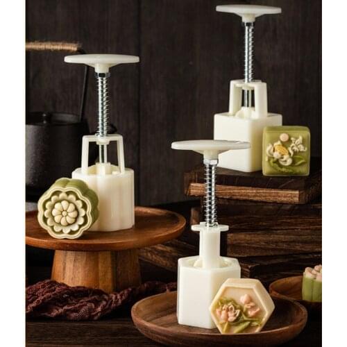 2020 New 50g Mooncake Barrel Mold with 4/6 Flower Stamp Hand Press Moon Cake Pastry Mould