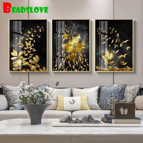 3 pcs Abstract Gold Butterfly Diamond Painting Modern diy cross stitch diamond embroidery mosaic painting Living Room Decor