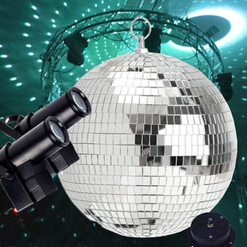 30CM Glass Mirror Disco Ball Silver Hanging Mirror Disco Ball With Remote RGB Beam Pinspot Spotlight Christmas Party Stage Light